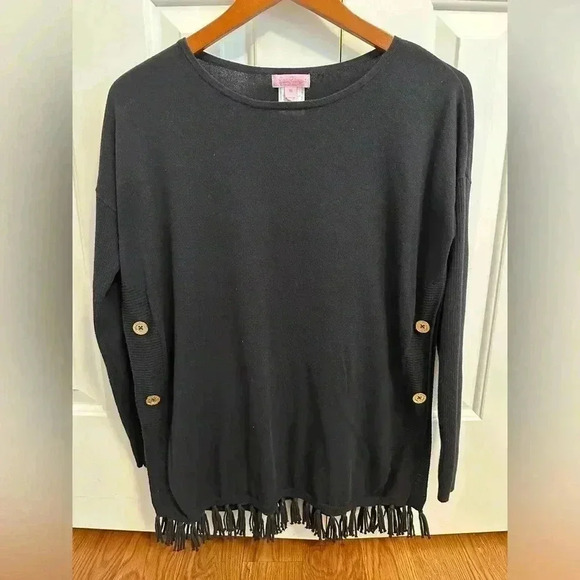 Lilly Pulitzer Ramona Fringe Sweater Size XS Black - Picture 1 of 11